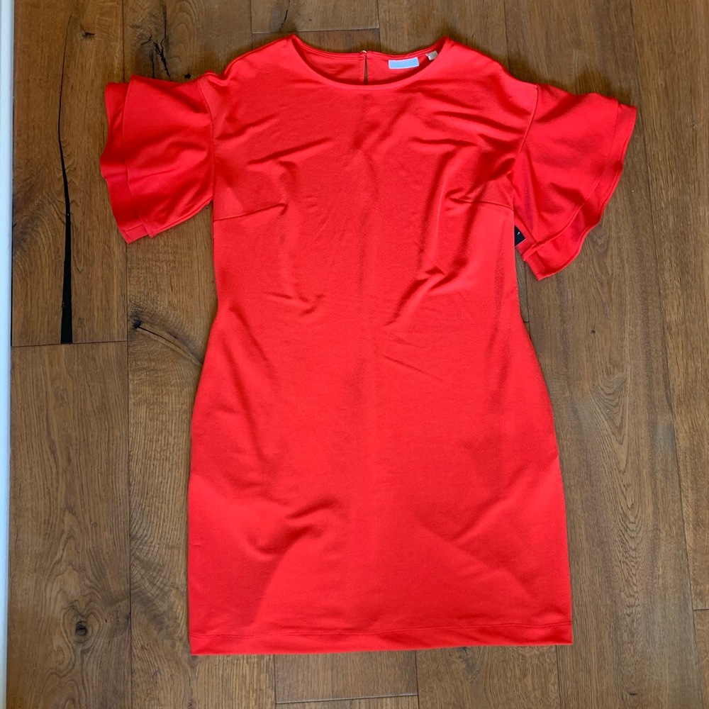 Red dress with ruffle bell sleeve
